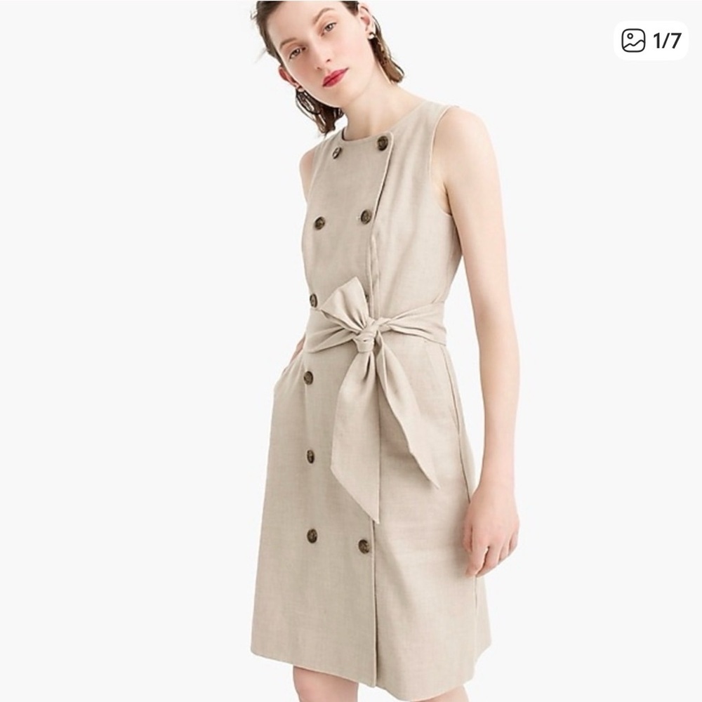 J. Crew Double-Breasted Tan Midi Dress